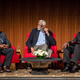 Jim Brown and Bill Russell take questions from Dr. Harry Edwards on the second day of the Civil Rights Summit at the LBJ Presidential Library on April 9, 2014, in Austin, Texas.
Ricardo B. Brazziell-Pool/Getty Images